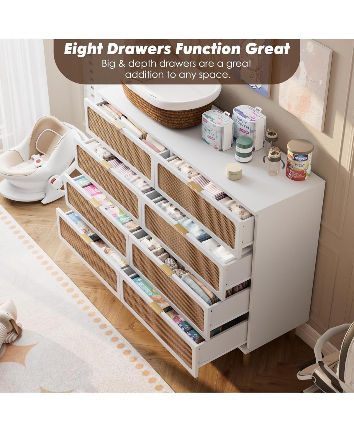 gaomon Rattan Drawer Dresser for Bedroom