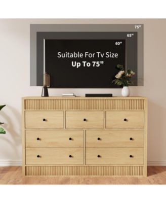 7-Drawer Dresser for Bedroom, 54" Wide Wooden Chest of Drawers with Fluted Storage for Living Room & Entryway