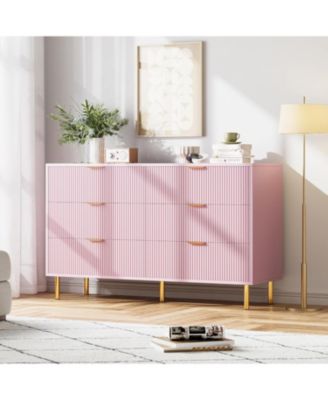 Modern 6-Drawer Dresser for Bedroom, Wooden Chest with Gold Handles and Storage