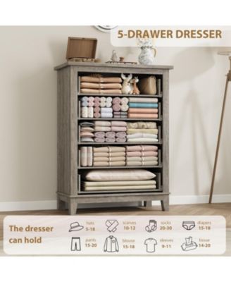 5-Drawer Tall Dresser for Bedroom, 41.3" Vertical Wooden Storage Chest