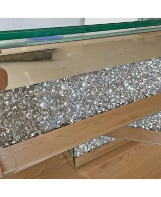   Modern Glam Mirrored Coffee Table with Acrylic Diamond Accents