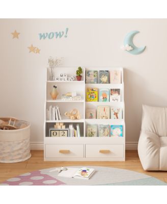 Kids Bookshelf with 2 Storage Drawers and Toy Organizer