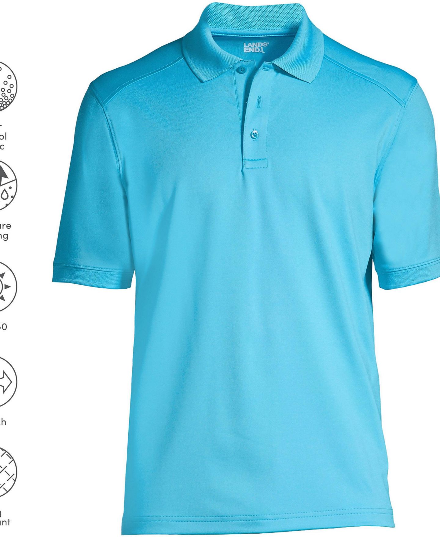 Мужское поло Lands' End Short Sleeve Rapid Dry Active Polo Shirt, цвет: Яркий бирюзовый — фото 4