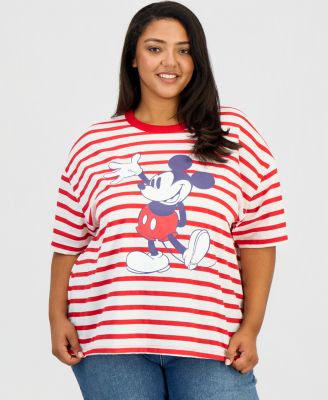 Trendy Plus Size Striped Mickey Mouse T-Shirt