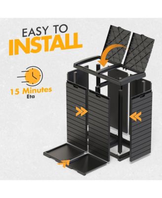 62 GAL Outdoor Resin Trash Bins with Dual Compartment,Lid and Drip Tray