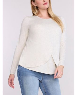 Maternity Motherhood Crewneck Long Sleeve Draped Nursing Tee