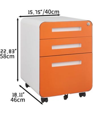 3-Drawer Mobile File Cabinet with Lock, Under Desk Metal Filing Cabinet for Home Office, Orange