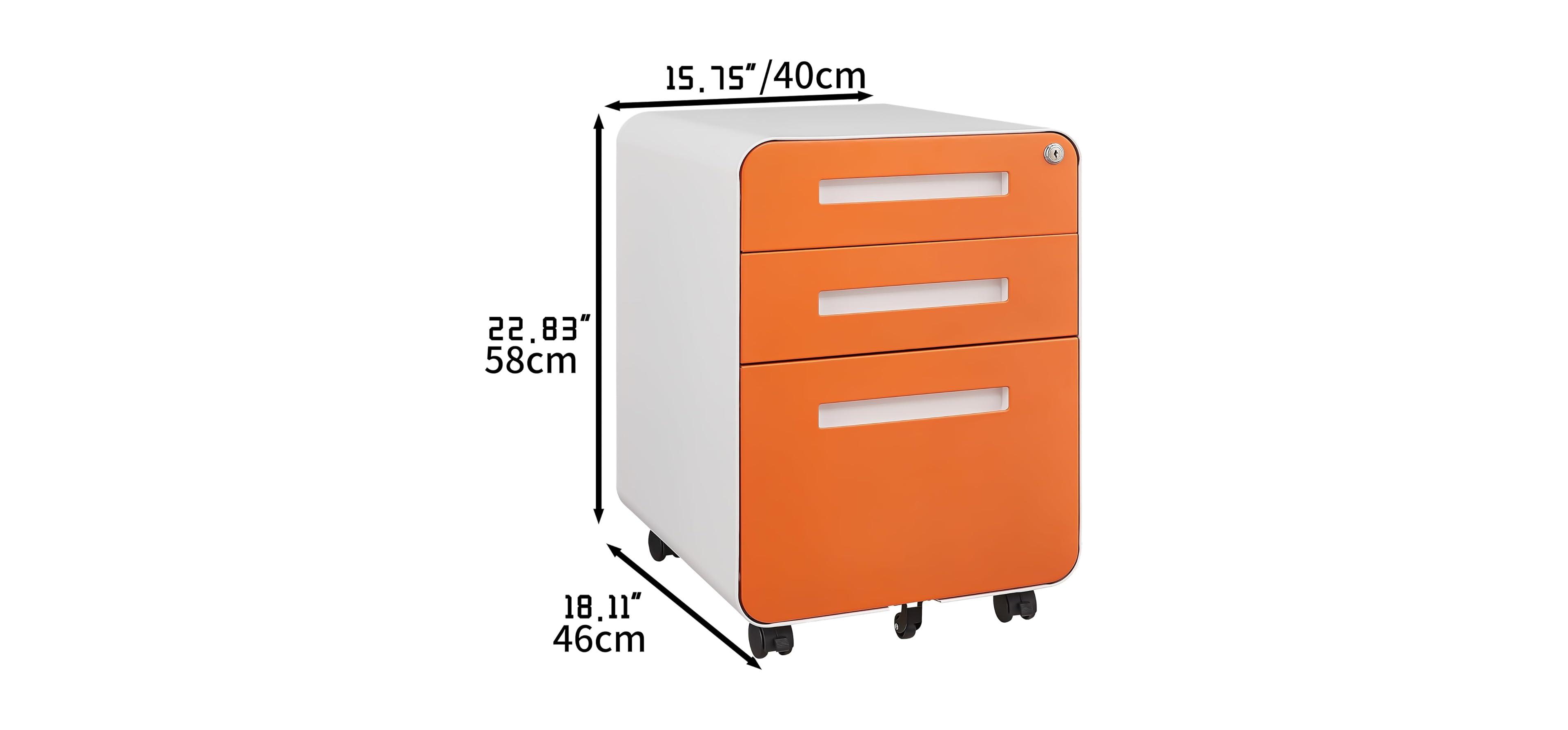 gaomon 3-Drawer Mobile File Cabinet with Lock, Under Desk Metal Filing Cabinet for Home Office, Orange