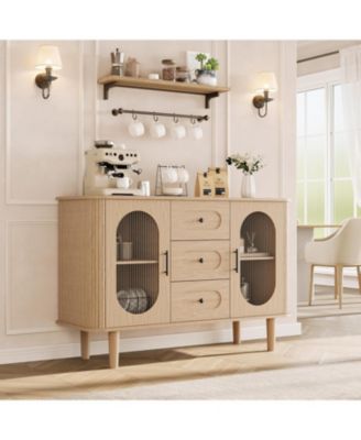 47" Buffet Cabinet, Coffee Bar Cabinet with 2 Doors & 3 Drawers, Adjustable Shelves, Beige
