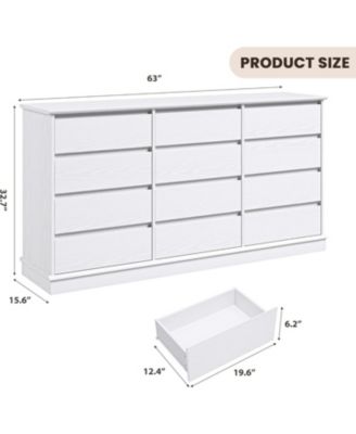 12-Drawer Dresser for Bedroom, Large Double Chest of Drawers with Deep Storage & Wide Top, White