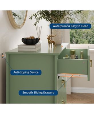 43" Tall Fluted Dresser, 5 Drawer Modern Wood Storage Chest for Living Room or Entryway, Green