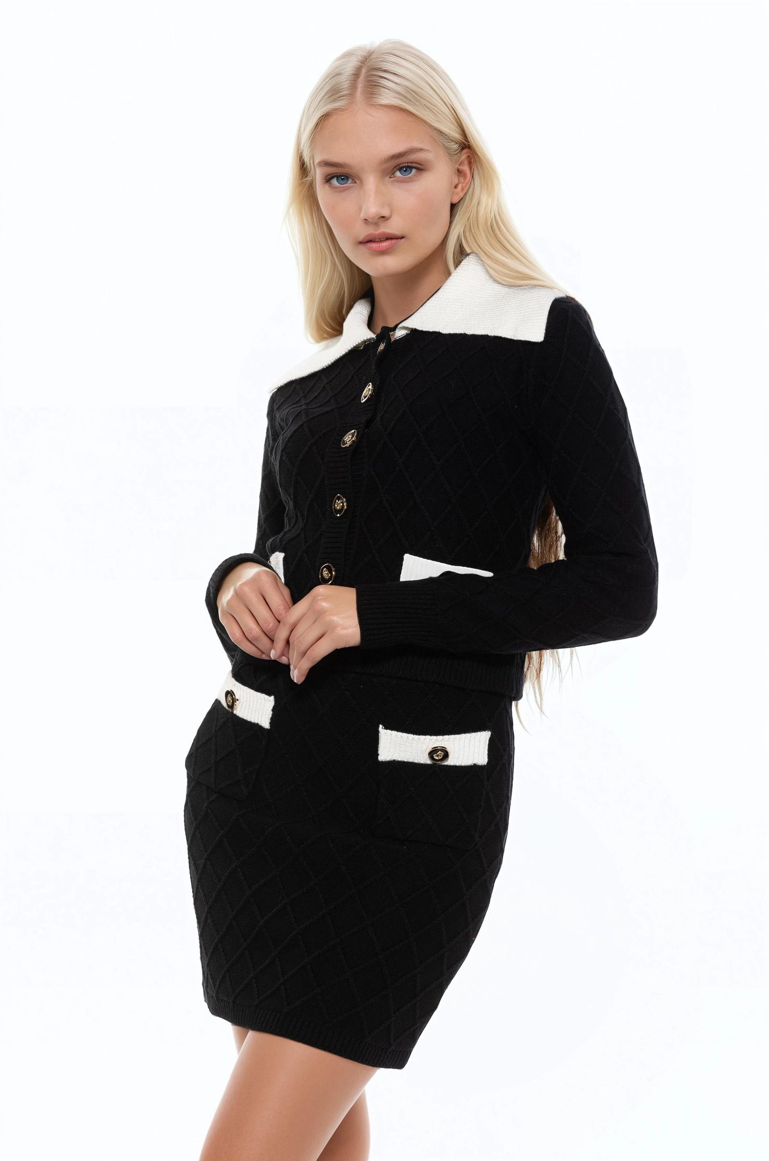 Women's Alina Fully Knit Cardigan with Contrast Collar