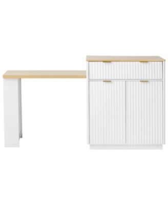 Fluted Kitchen Island with Extendable Dining Table, Power Outlet & Storage