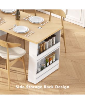 Fluted Kitchen Island with Extendable Dining Table, Power Outlet & Storage