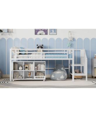 Twin Metal Loft Bed with Storage, White