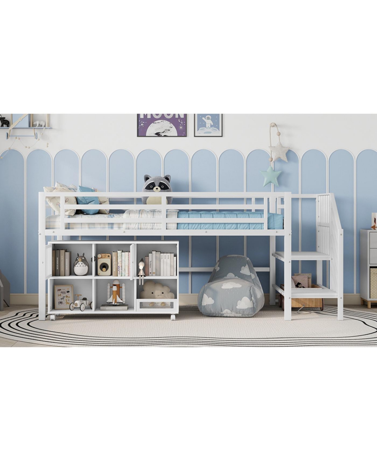 Streamdale Furniture Twin Metal Loft Bed with Storage, White