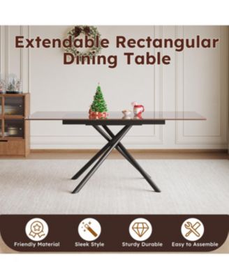 Modern Expandable Dining Table with Retractable Leaf, Glass Top (7-59 chars)