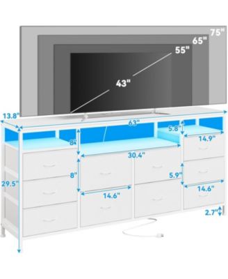 63.3" Wide 10-Drawer Dresser TV Stand for Bedroom and Living Room