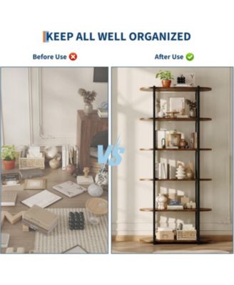 6-Tier Wooden Bookshelf, 71" Industrial Tall Bookcase with Metal Frame for Living Room & Office