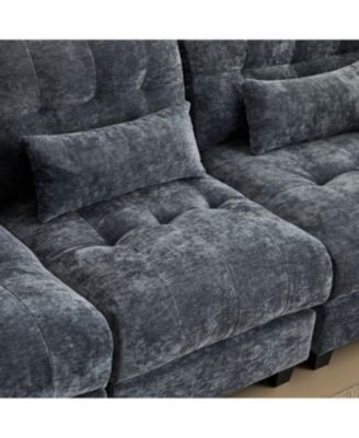 93" 3+1 Seater Sofa Ottoman, Adjustable Backrest, 350lb/Seat, Chenille