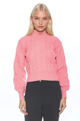 Women's Berli Crewneck Bubble Sleeve Fully Knit Cable Sweater