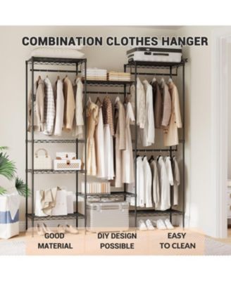 Metal Clothing Rack with 8 Adjustable Shelves and 4 Hanging Rods, Freestanding Garment Rack Organizer