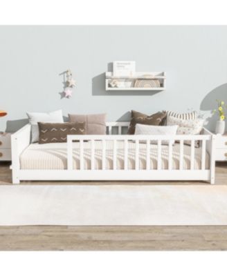 Twin size Floor Platform Bed with Built-in Book Rack