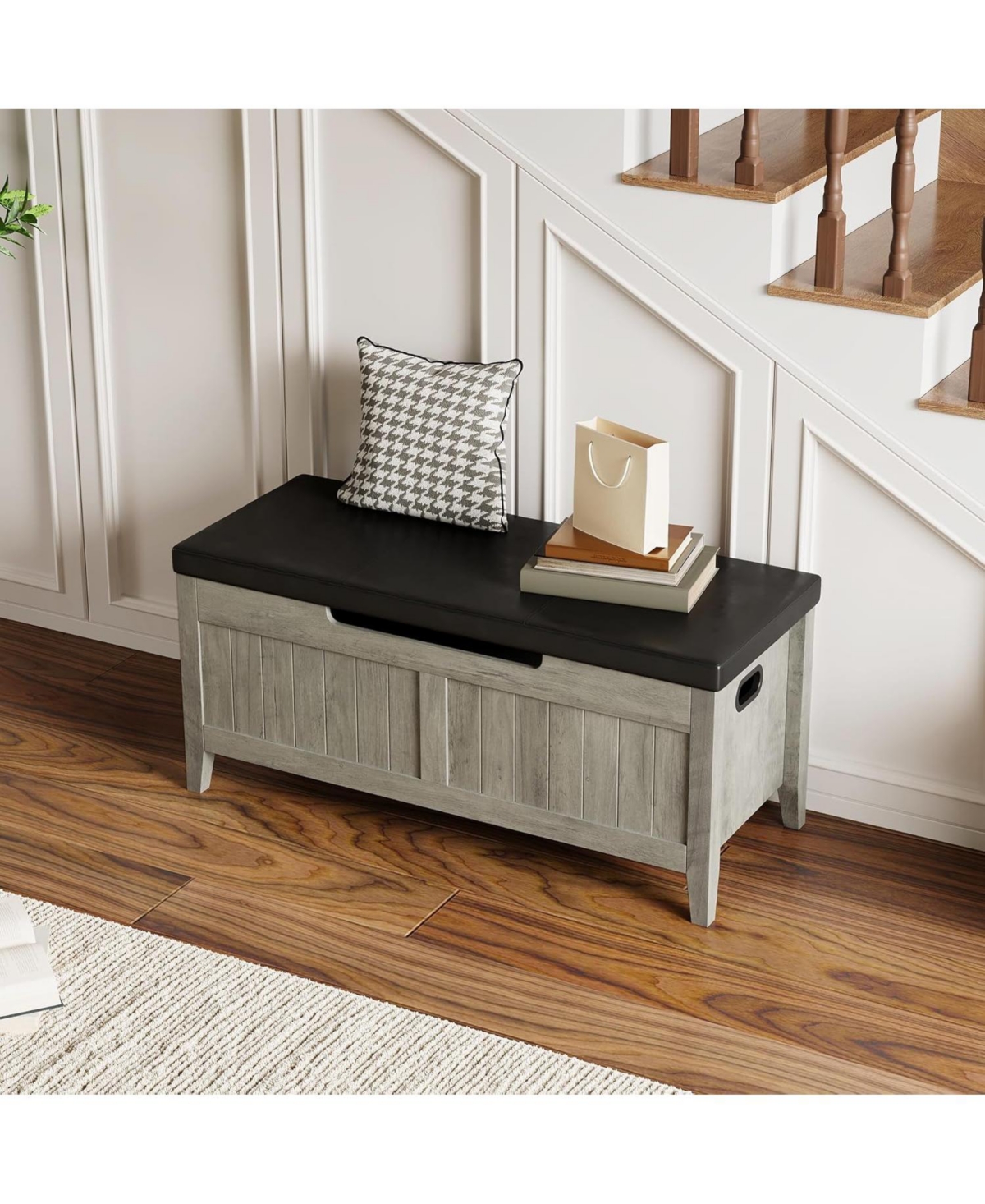 gaomon Storage Bench with Cushion, 39.4" Wooden Chest Storage Box with 2 Safety Hinges, Entryway Shoe Benches with Flip-Top