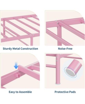 Metal Bed Frame, Bed Frames for Girls, Platform Bed with Heart-Shaped Design Headboard&Footboard, Heavy-Duty - Twin