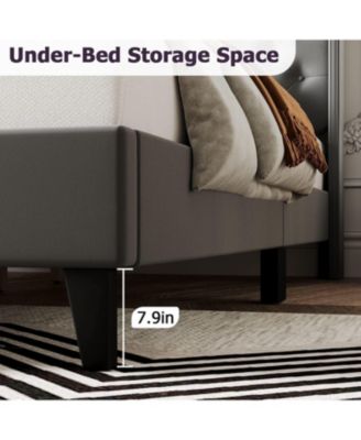 King Size Bed Frame, Soft Velvet Upholstered Platform Bed Frame with Wingback Headboard and Button Tufted Design, Wood Slat Support, (Gray