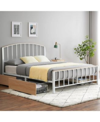  Large 4 Storage Drawers Bed Frame with Headboard