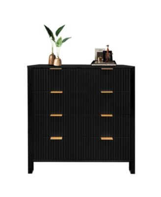 30" Fluted 4-Drawer Dresser, Modern Storage Cabinet with Gold Handles for Bedroom, Black