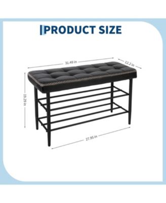 Shoe Rack Bench, Mid-Century Modern Storage Bench for Entryway, Crafted in Waxy Leather with Stitching Detail, 300Lb Load Capacity