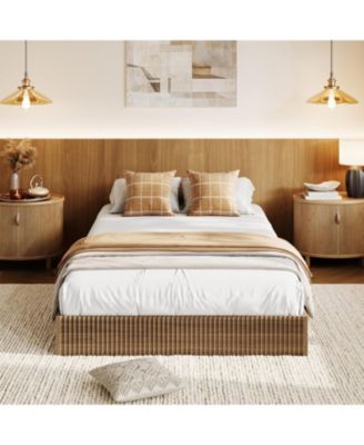 Wood Bed Frame, Wooden Platform Bed with Fluted Design - Twin