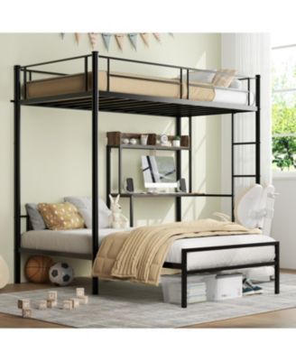 Twin Over Twin Bunk Bed with Desk, Charging Station & Storage