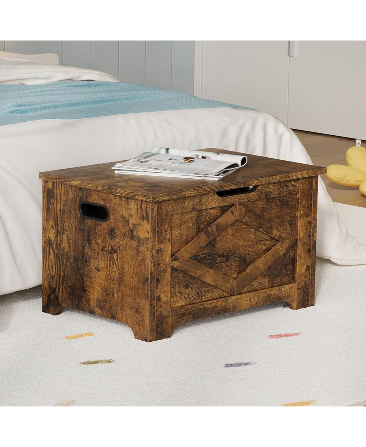 gaomon 23.6" Wooden Storage Chest, Storage Bench with Safety Hinge for Entryway & Living Room, Brown