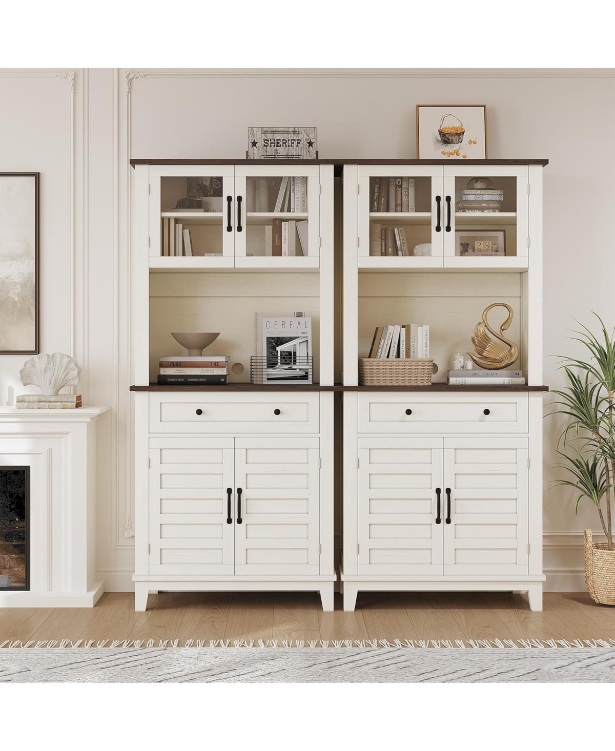 gaomon 72" Farmhouse Coffee Bar Cabinet, Buffet Sideboard with Storage Drawers and Glass Doors for Kitchen or Dining Room, White