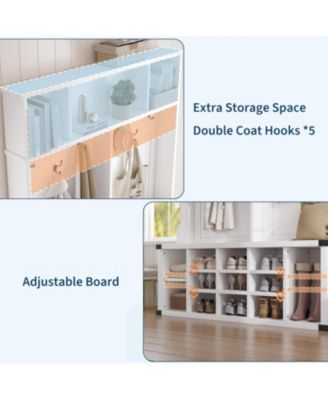 Hall Tree with Bench and Shoe Storage, Tall Farmhouse Entryway Coat Rack with Adjustable Shelf, White