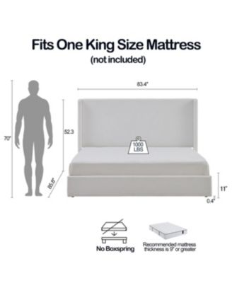 Carmen King Upholstered Wingback Bed - No Box Spring Needed