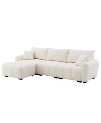 110" Modular Sectional Sofa, L-Shape, Extra-Large Seat, Movable Ottoman, Boucle Fabric