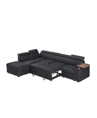Black Fabric Sectional Sofa with Storage Ottoman