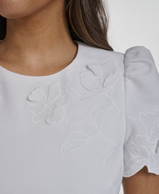 Women's Embroidered Fit and Flare Crewneck Dress