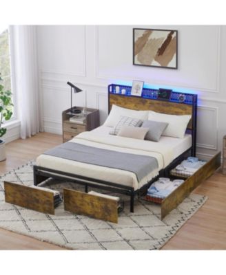 gaomon Queen Bed Frame with Storage Headboard and 6 Drawers, LED Bed ...