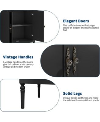 59" Buffet Cabinet with Storage, Wide Wood Console Table for Kitchen, Dining Room & Entryway, Black