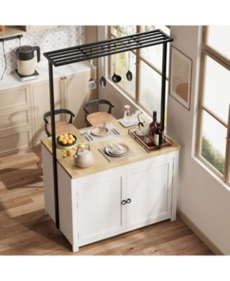 42" Kitchen Island with Storage, Heavy Duty Mobile Cart with Solid Wood Top, Shelves & Hooks