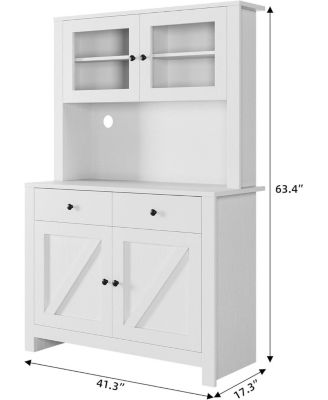 Kitchen Pantry Cabinet with Microwave Stand, Freestanding Hutch Storage Cupboard