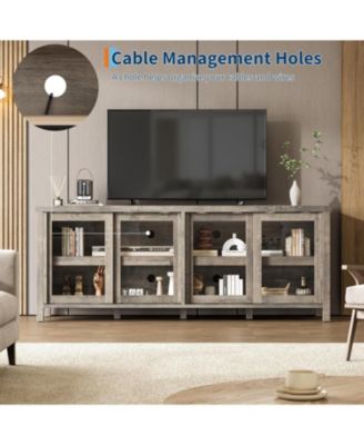 TV Stand for 65 Inch TV, Mid-Century Modern Entertainment Center with Sliding Glass Doors