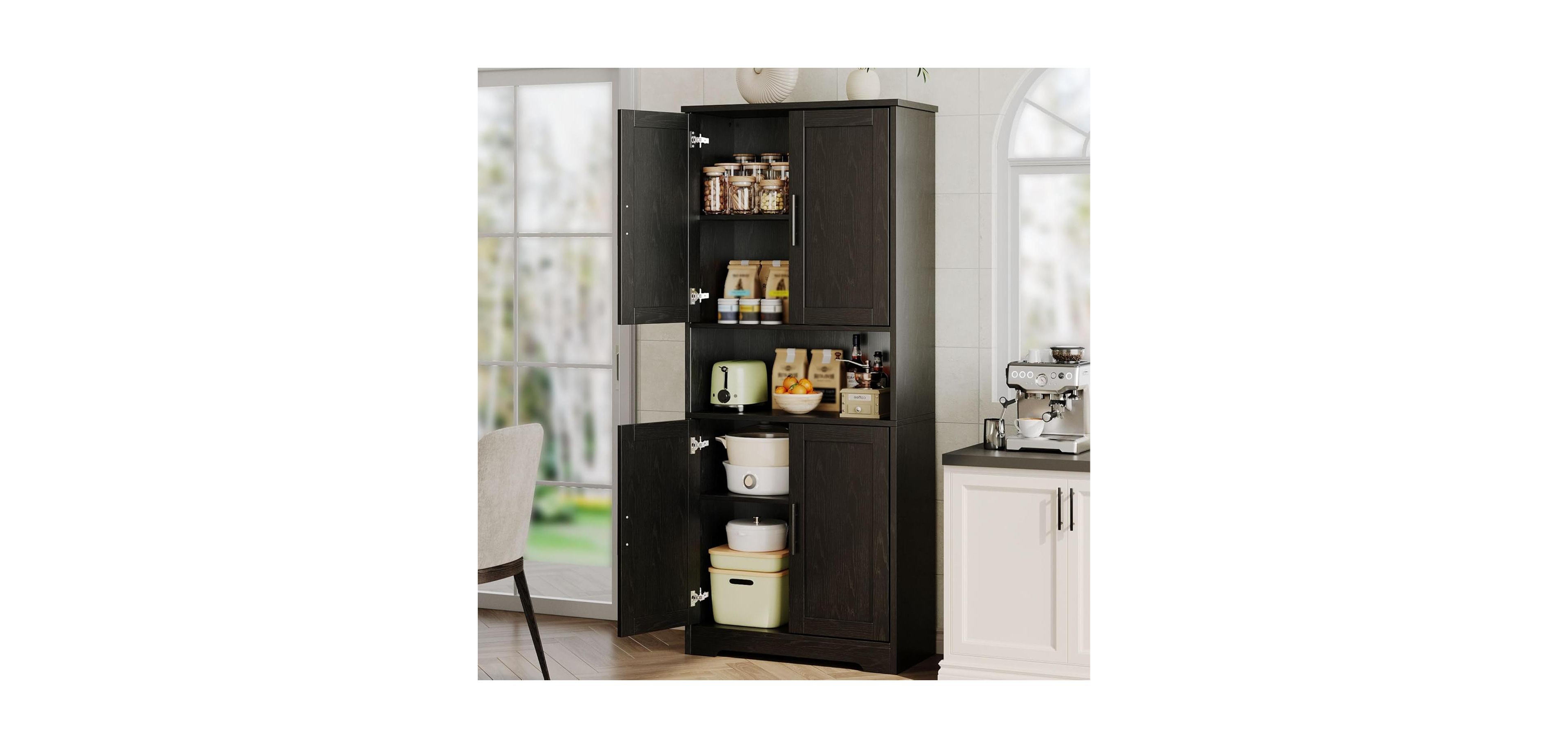 Gaomon 70" Tall Kitchen Pantry Cabinet with Doors and Adjustable Shelves, Freestanding Storage Cabinet, Black