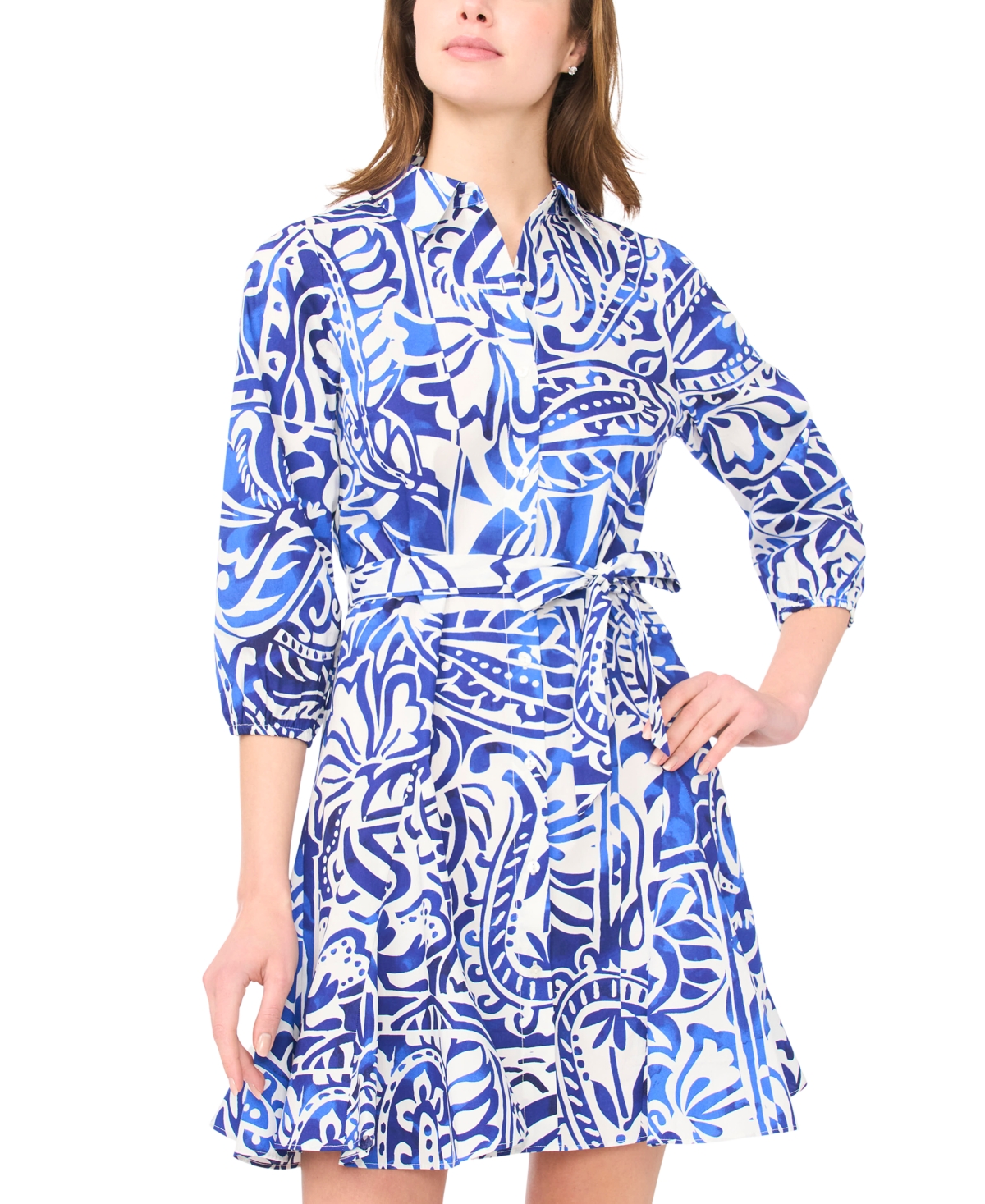 Msk Women's Long-Sleeve Tie-Waist Dress