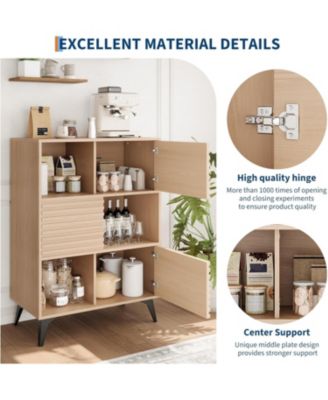 Modern 3-Tier Accent Cabinet with Doors, Wooden Buffet Sideboard with Metal Legs for Living Room or Dining Room